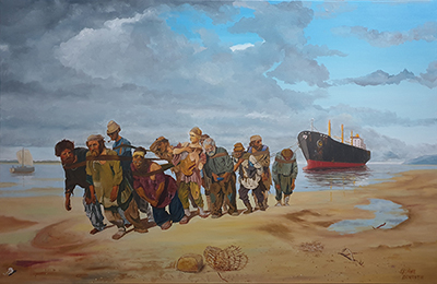 Haleurs de la Volga d'après Ilya Répine (huile sur toile 100x73)